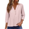 thumbnail image 2 of Endives Womens 3/4 Sleeve Shirt V Neck Eyelet Shirts Casual Vacation Blouses Womens Tops Summer Clothing S-5XL Pink, 2 of 7