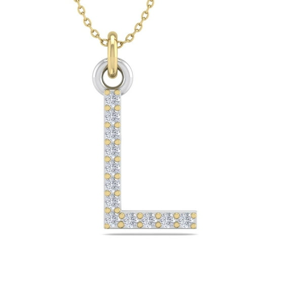 SuperJeweler L Initial Necklace in 14 Karat Yellow Gold With 12 Diamonds, With Free 18 inch Chain, for Women