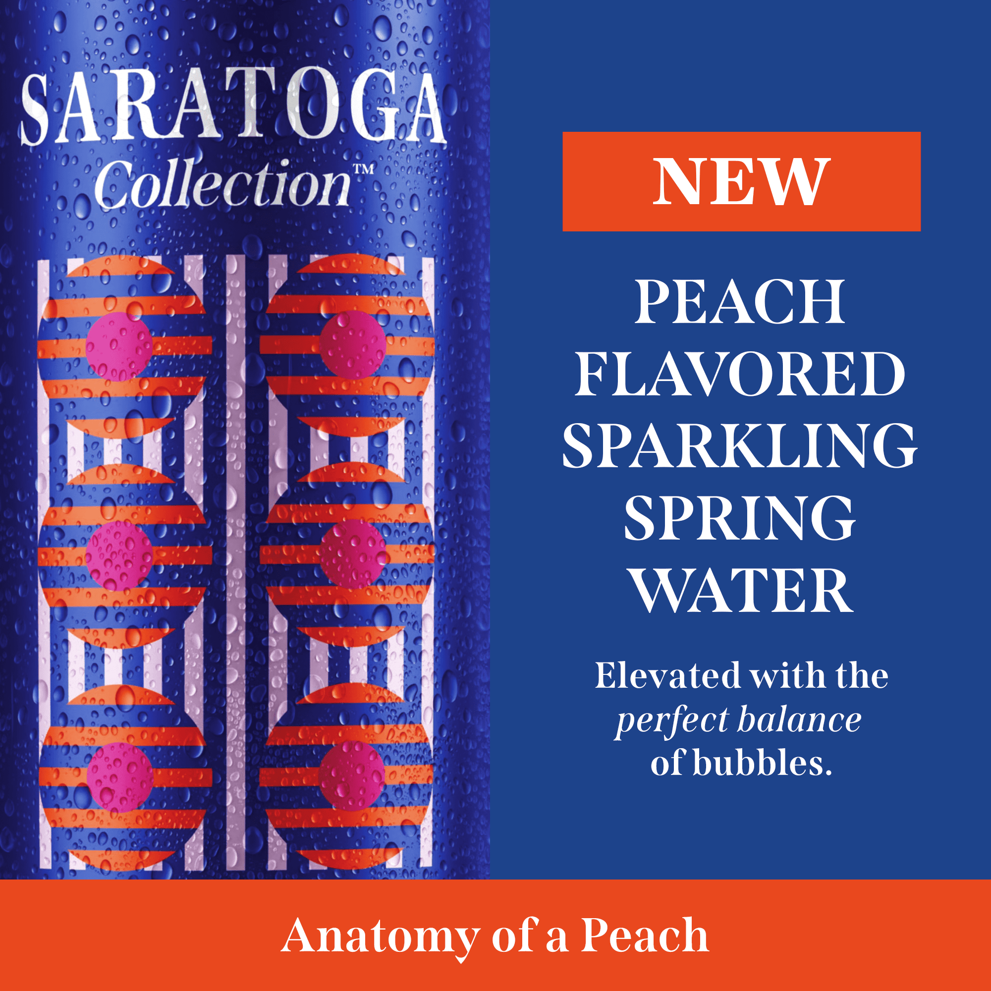 Saratoga Collection, Peach Flavored Sparkling Water, Anatomy of a Peach, 12 fl oz, 6-pack Cans