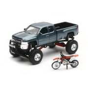 New-Ray  SS-54426; Replica 1:43 Truck / Race Bike Chevy Grey / Fits Honda Bike Red