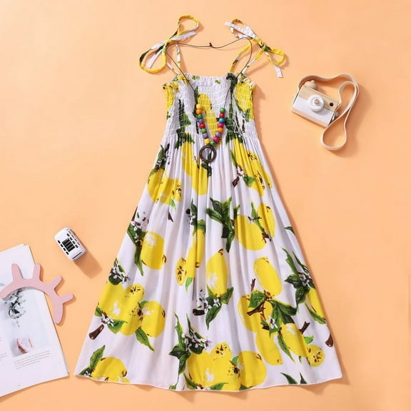 Girls Casual Summer Floral Beach Wear Boho Dress Spaghetti Strap Sundress