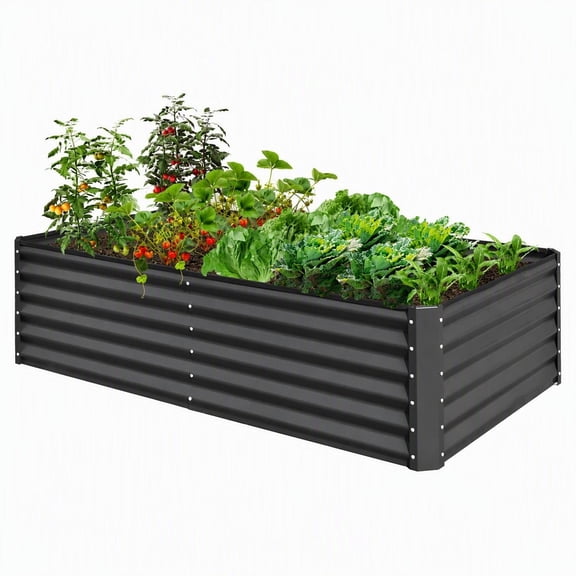 6x3x1.5ft Galvanized Raised Garden Bed, Outdoor Metal Planter Box for Vegetables Fruits Flowers, Dark Gray