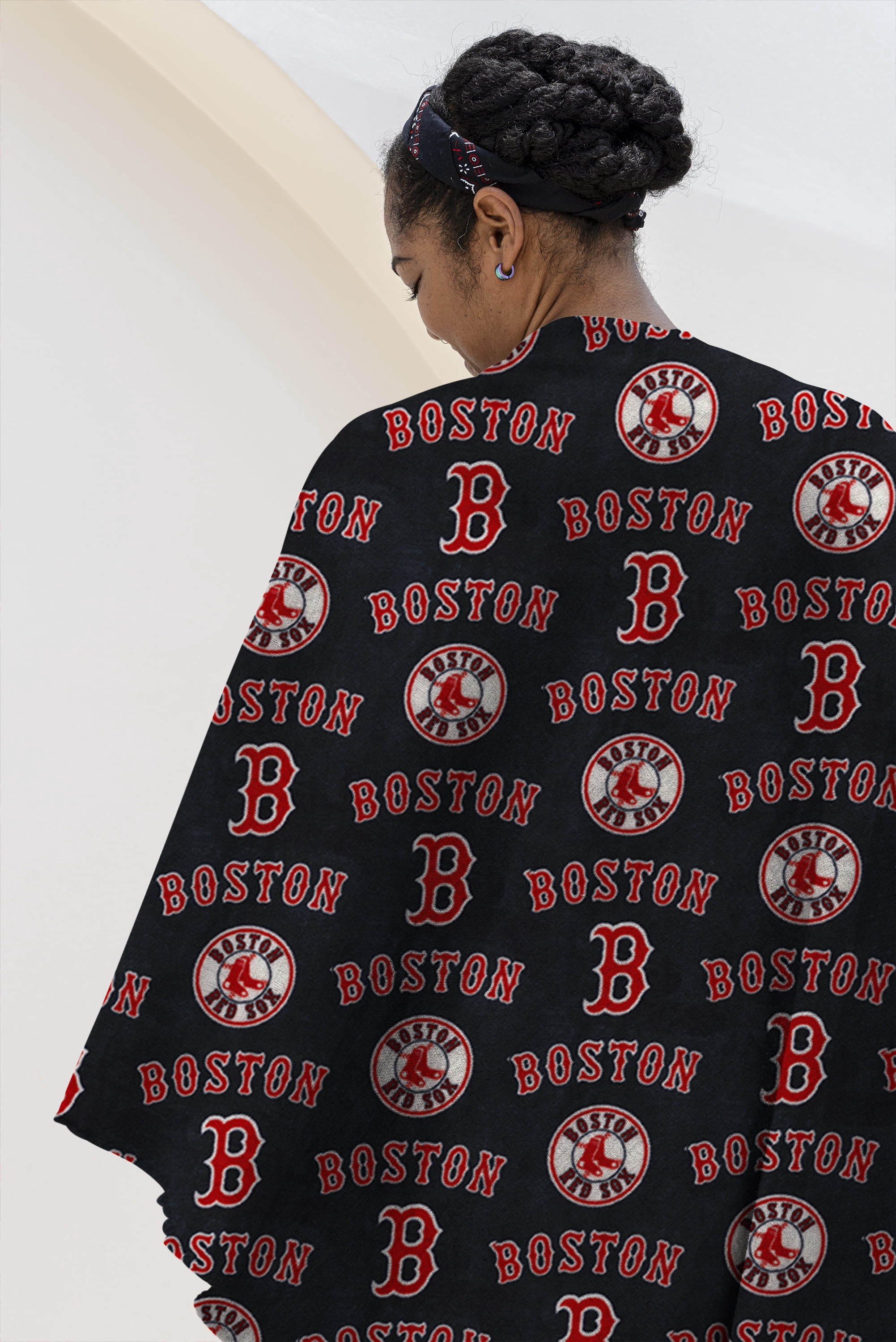 Boston Red Sox 58" x 2 yd 100% Polyester Fleece Logo Baseball Sports Precut Sewing & Craft Fabric, Red and Navy Blue