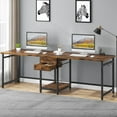 thumbnail image 3 of Tribesigns 79 Inch Extra Long Desk, Double Desk with 2 Drawers, Two Person Desk Long Computer Desk with Storage Shelves, Writing Table Study Desk for Home Office, Rustic Brown, 3 of 8