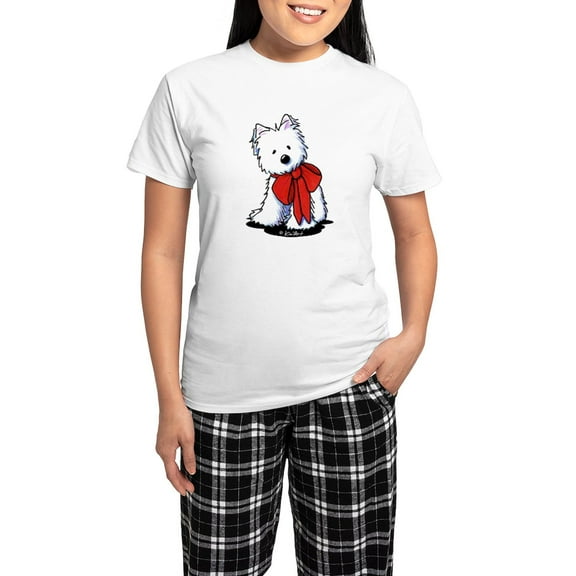 CafePress - Red Ribbon Westie Women's Light Pajamas - Women's Short Sleeve Print T-Shirt and Pants Light Cotton Pajama Set