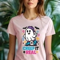thumbnail image 5 of Creep It Real Ghost T-Shirt | Funny Unisex Spooky Outfit, Azalea, Size S, 5 of 6