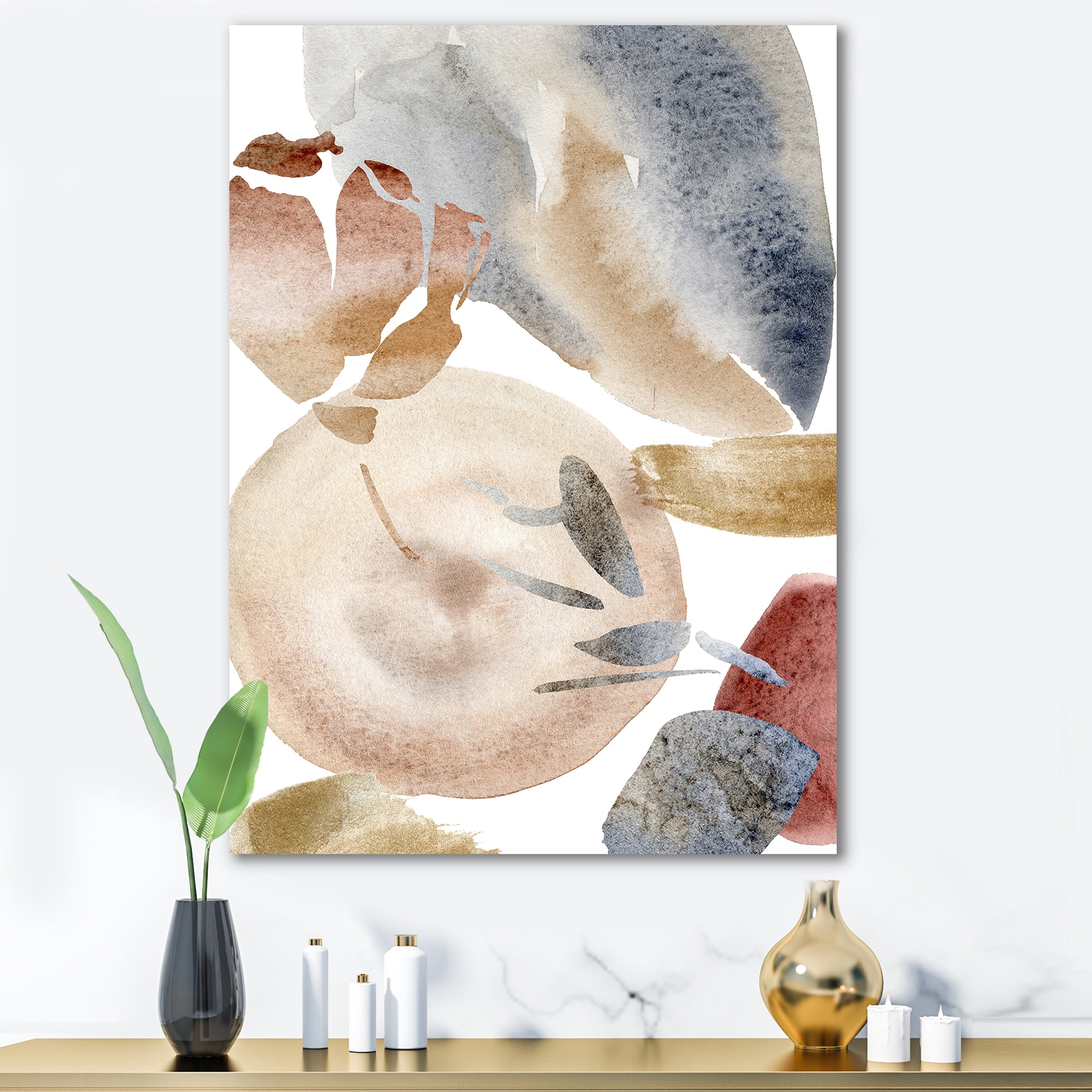 Designart ' Abstract With Red Pink Gold and Beige Spots Pastel ' Modern Canvas Wall Art Print