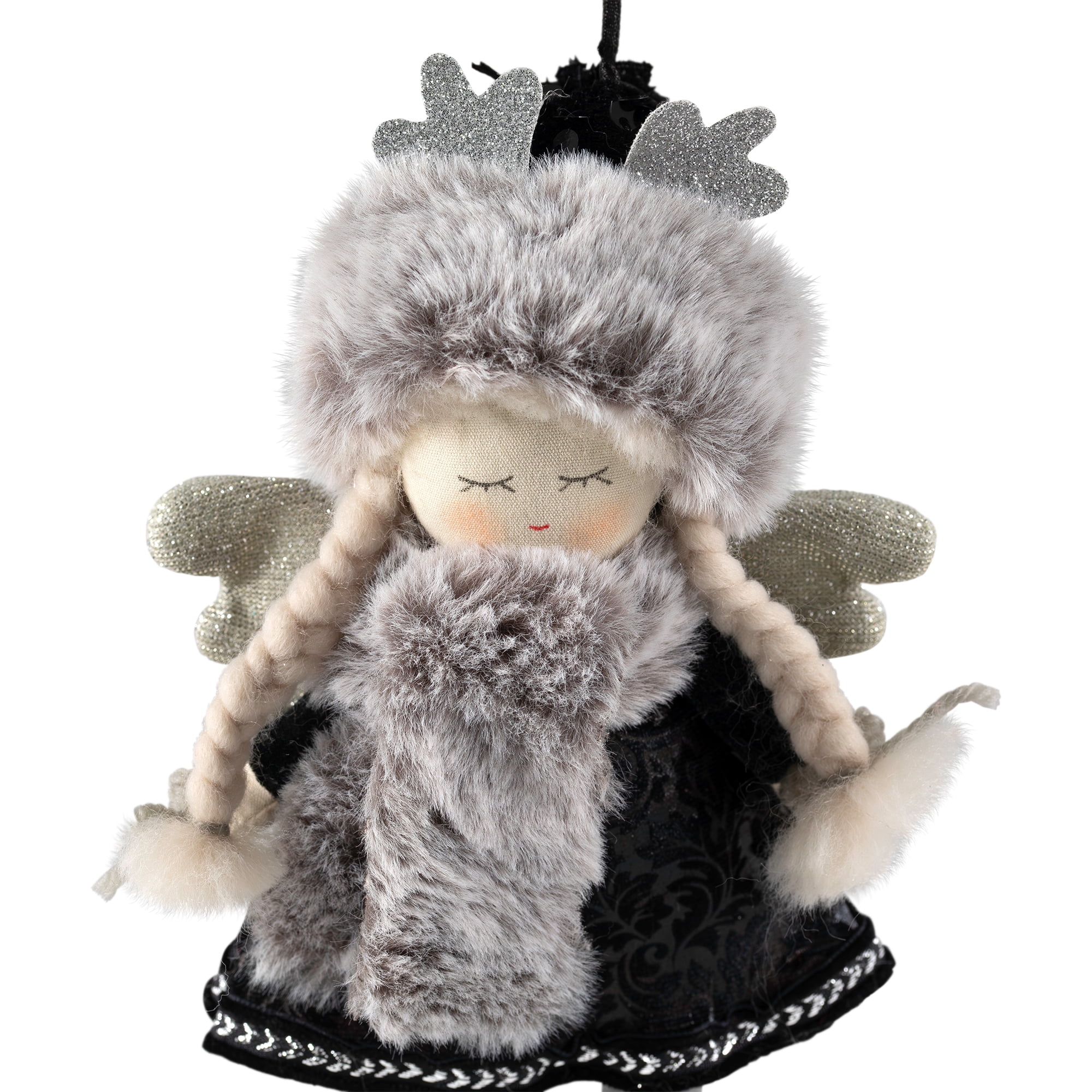 Northlight Plush Winter Angel Girl Hanging Christmas Ornament - 8.5" - Gray and Black