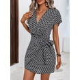 thumbnail image 5 of AURA Women Floral Midi Dress V Neck Tie Waist Summer Short Sleeve Elegant Casual Dress, 5 of 7