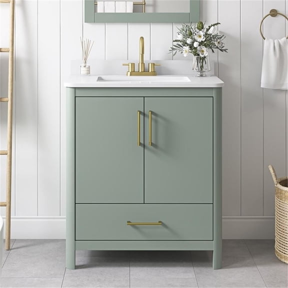 Pemberly Row 30" Bathroom Vanity in Sage Green with Engineered Marble Countertop