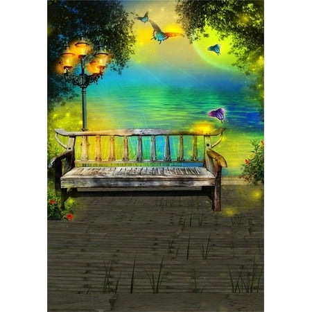 Image of 5x7ft Child Photography Background Kid Photo Shoot Backdrops Dreamy Park Bench Tree Moon Night Road Lamp Butterfly Toddler Artistic Portrait Scene Studio Props Video Digital