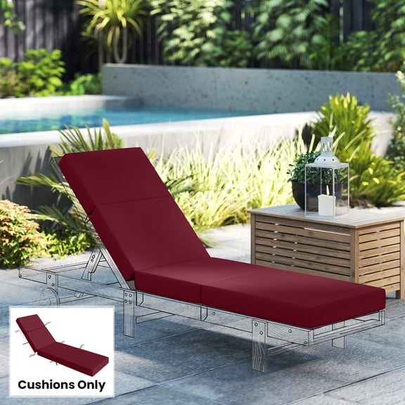 Outsunny Chaise Lounge Cushion, 4" Outdoor Lounge Chair Cushion with Non-Slip Ties, Waterproof and Fade Resistant, 21" x 72 ", Red