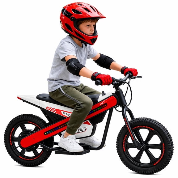 ICEELF 24V 300W Kids Electric Bike, Electric Dirt Bike with Flashing LED Lights, 2 Speed Settings, Music Function, for Boys Girls Ages 6 ,Red
