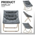 thumbnail image 5 of PetFurnishn Saucer Chair for Adult, Square Comfy Cozy Chair Folding Chair Faux Fur Metal Frame Foldable Reading Chair Accent Chair for Bed Room Living Room Set of 2, Grey, 5 of 10