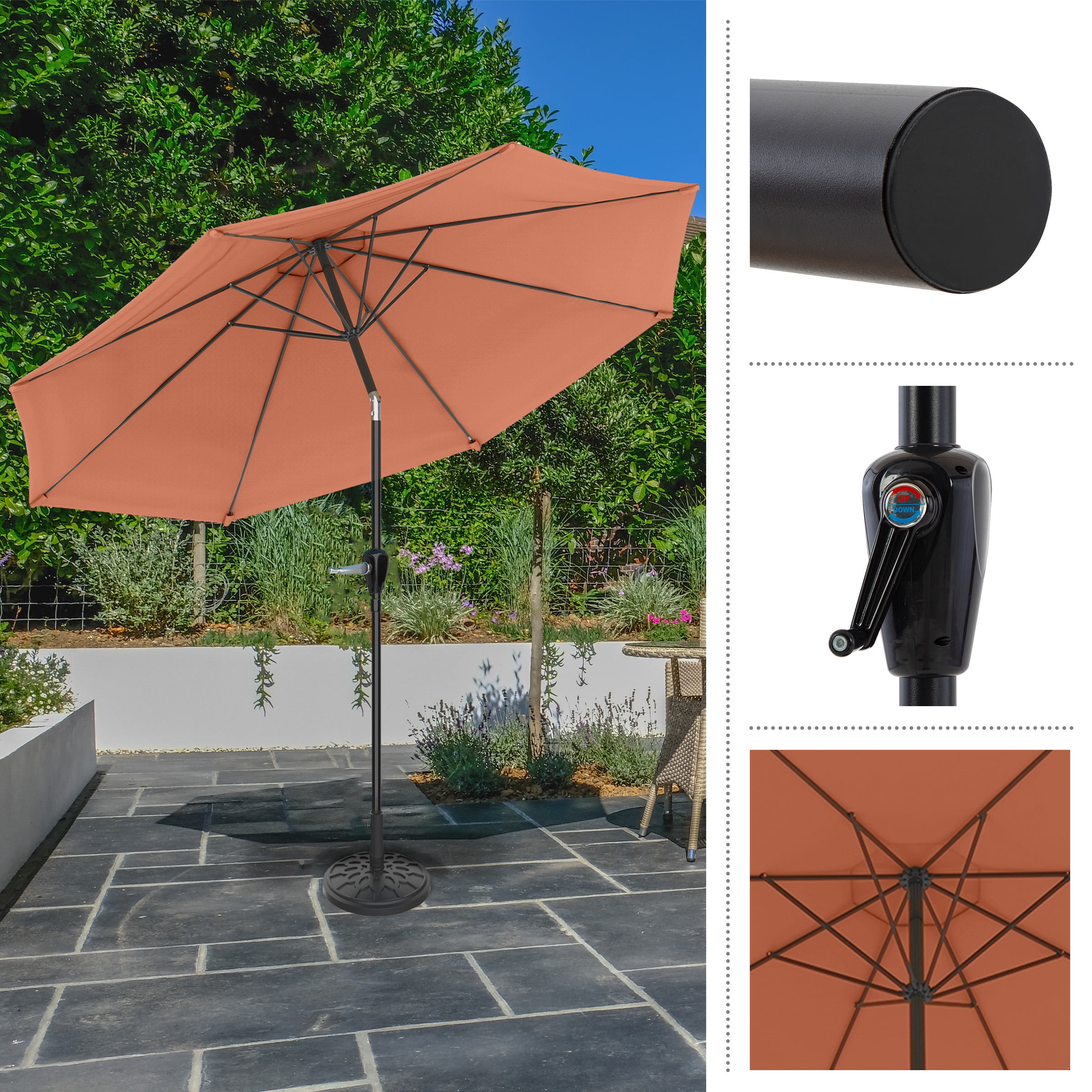 Pure Garden 10FT Patio Umbrella - Auto Tilt and Vented Canopy (Terracotta)