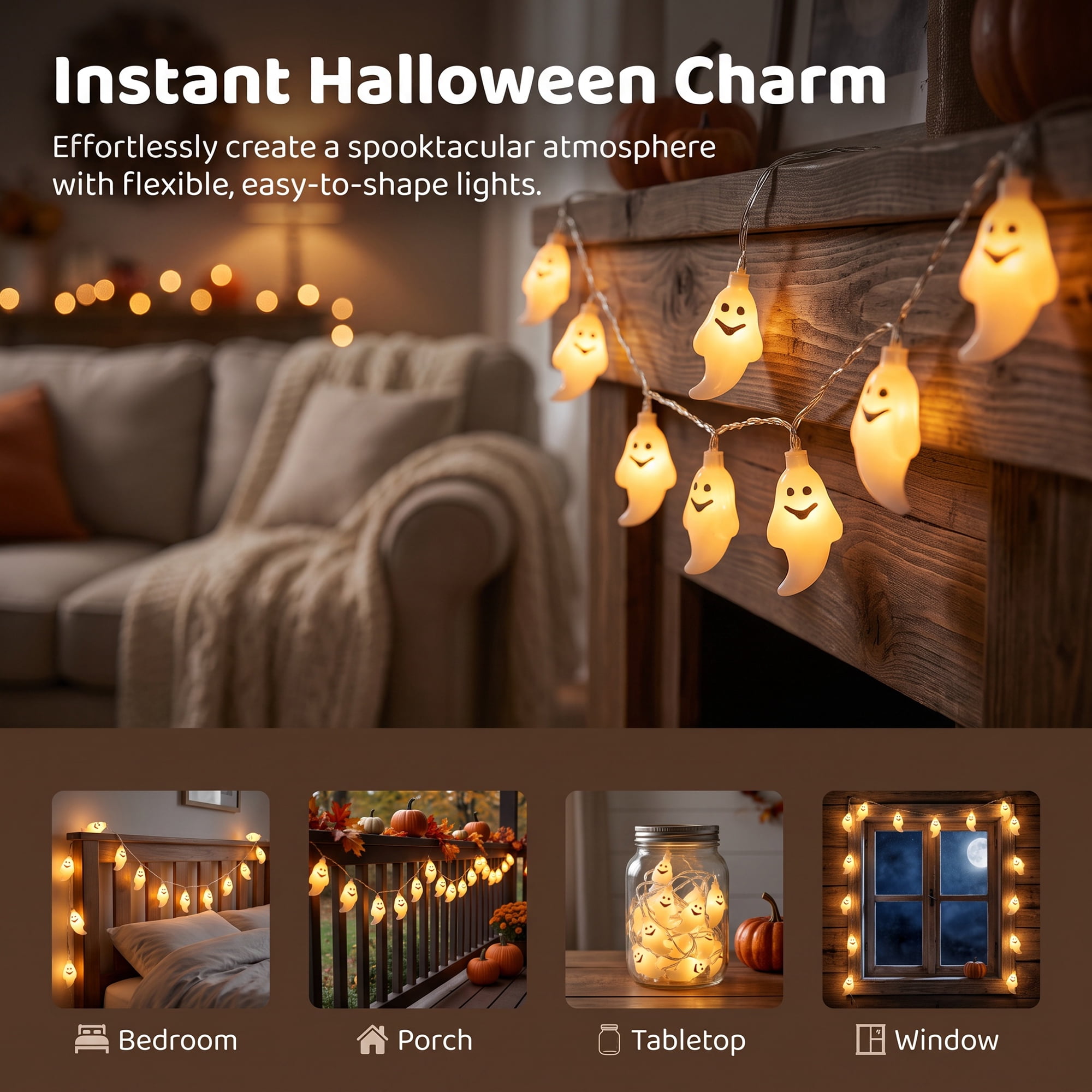 Unique Bargains Halloween Jack-O'-Lantern Fairy Twinkle Lights 9.8 ft Ghost USB Powered
