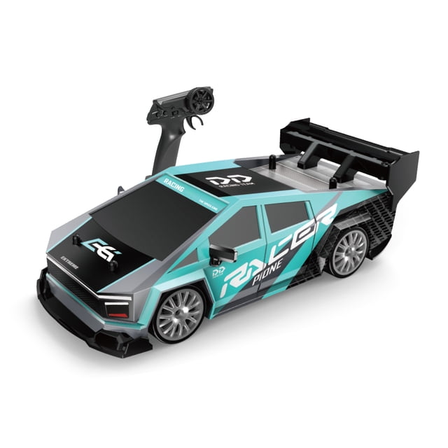 Graflsoa 1:24 Scale 2.4GHz Remote Control Tesla Drift Car with LED Lights, Replaceable Wheels, and 30KM/H Speed (Cyan, Single Battery)