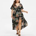 thumbnail image 2 of Bidobibo Womens Summer Plus Size Maxi Dresses Casual Loose Boho Floral Print High Low Split Dresses V-Neck Short Sleeve High Waist Flowy Beach Dress Travel Sundress, 2 of 9