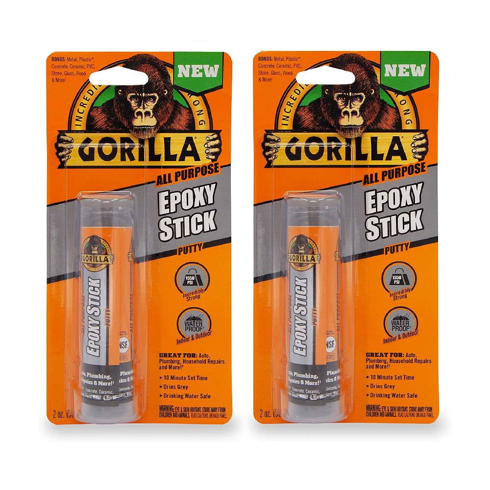 Gorilla All Purpose Epoxy Stick Putty 2 oz Waterproof Permanent Bond, 2