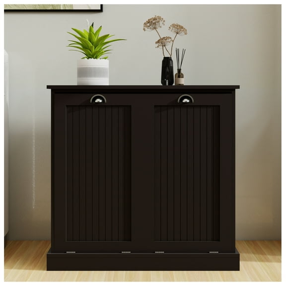 Two-Compartment Tilt-Out Laundry Sorter Cabinet-Black