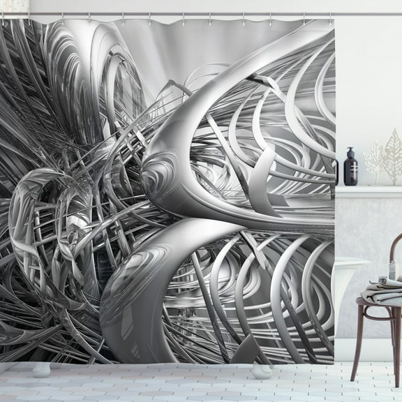 Ambesonne Futuristic Shower Curtain, Technologic Pattern, 69"Wx75"L, Grey and Pale Grey