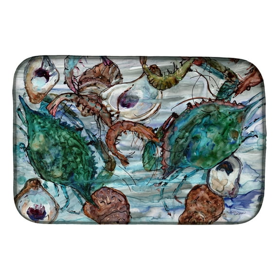 Shrimp, Crabs and Oysters in water Dish Drying Mat