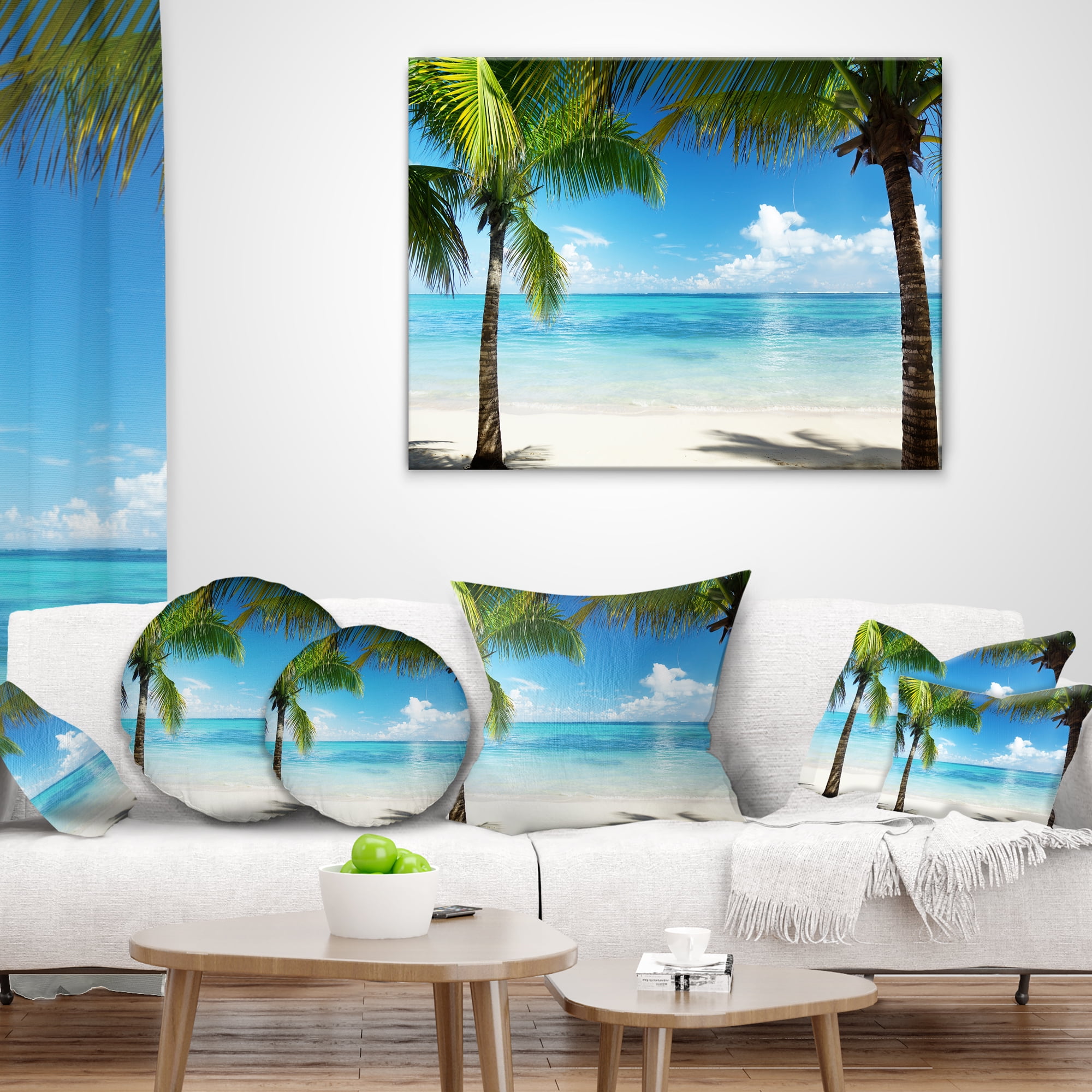 Designart Palm Trees and Sea - Landscape Photography Throw Pillow - 18x18