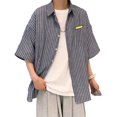 thumbnail image 1 of Camisa a rayas para hombre, camisas informales de moda de media manga con botones para hombre para verano, 1 of 8