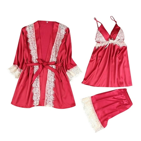 

B91xZ Sexy Lingerie For WomenSleepwear Womens Sexy Lingerie Satin Pajamas Cami Shorts Set Nightwear Womens Nighties Red M