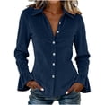 thumbnail image 7 of Womens Velvet Button Down Shirts Velour Flounce Long Sleeve Lapel Collared Slim Fit Dressy Blouse for Business Casual Work Office Fall Fashion, Navy, XXL, 7 of 7
