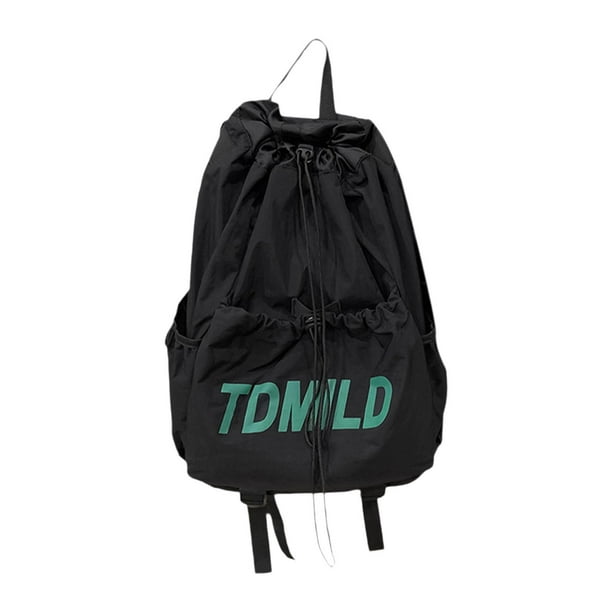 Mochila con cordón para deportes, gimnasio, nailon, resistente al agua, ideal para ir de compras, baloncesto, camping y actividades al aire libre. Negro