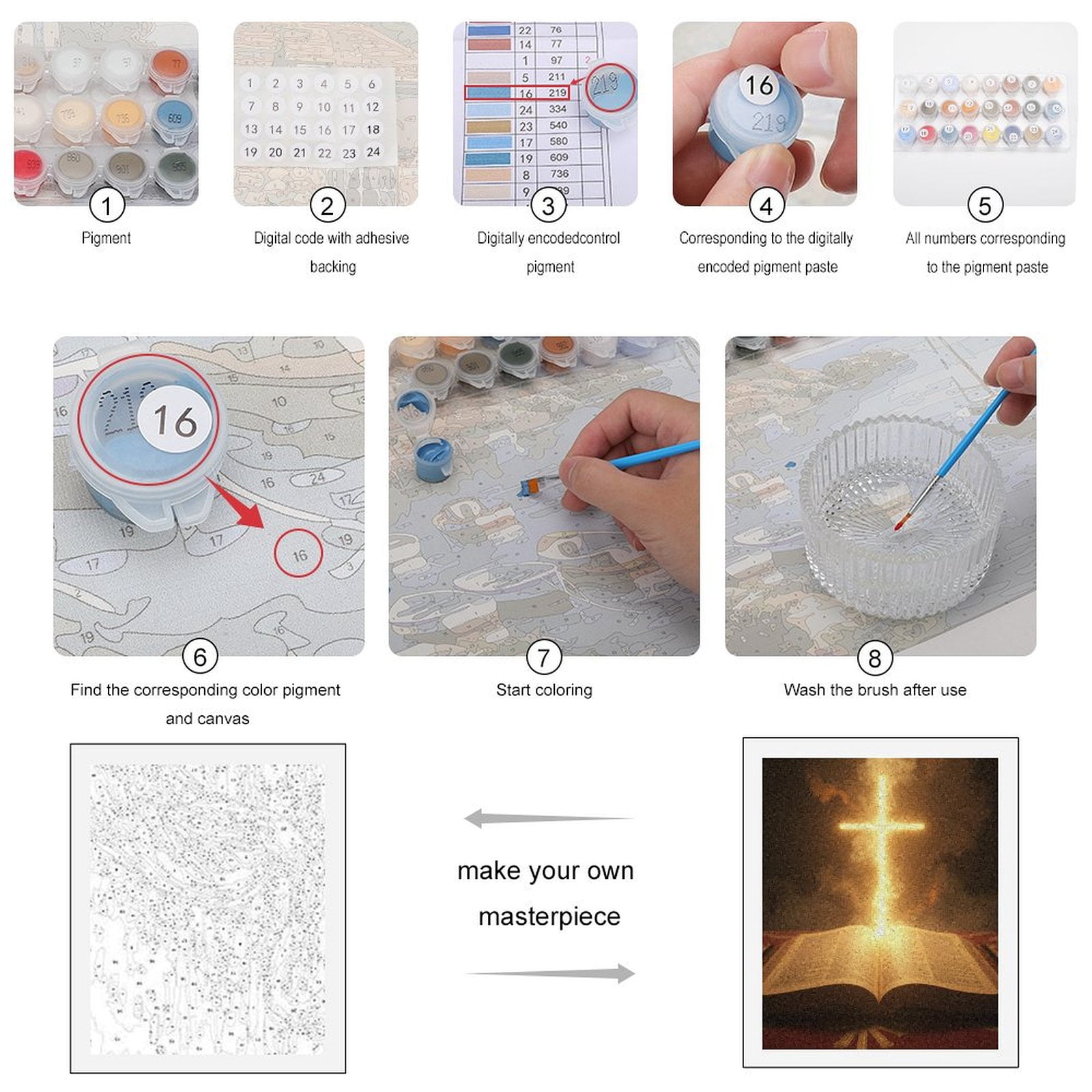 Paint By Numbers Kit for Adults Beginner - Illuminated Glowing Cross DIY Canvas Painting Kits for Adults, Frameless Paint By Number for Adults for Home Wall Decor 16x20 Inch
