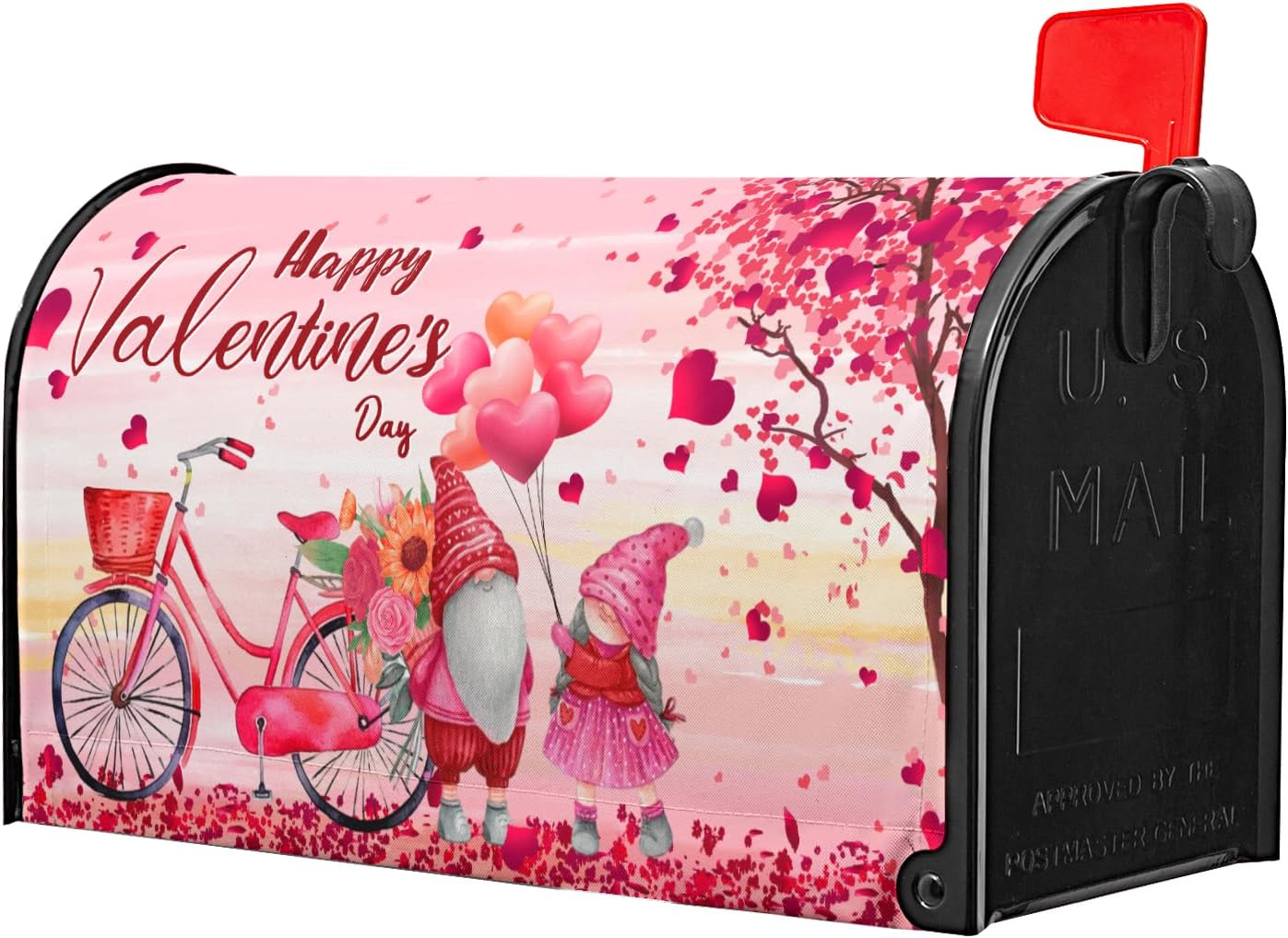 Happy Valentine's Day Love Mailbox Cover Magnetic Standard Size 25.5" X 21" Bicycle Red Heart Tree Mailbox Covers Ventine's Gnomes Decor Magnetic Mailbox Covers Post Letter Box Cover for Outdoor Decor