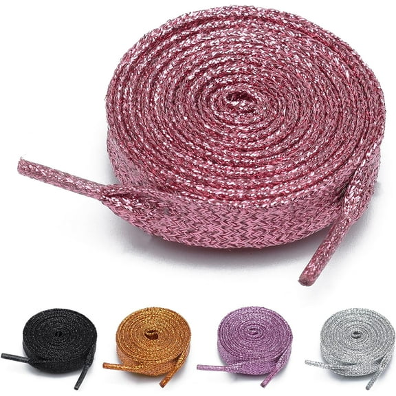 47" 5 Pairs Flat Glitter Metallic Shoe Laces Bling Sparkle Sparkly Shoelaces For Sneakers Canvas Boot Sequin Shoe Strings