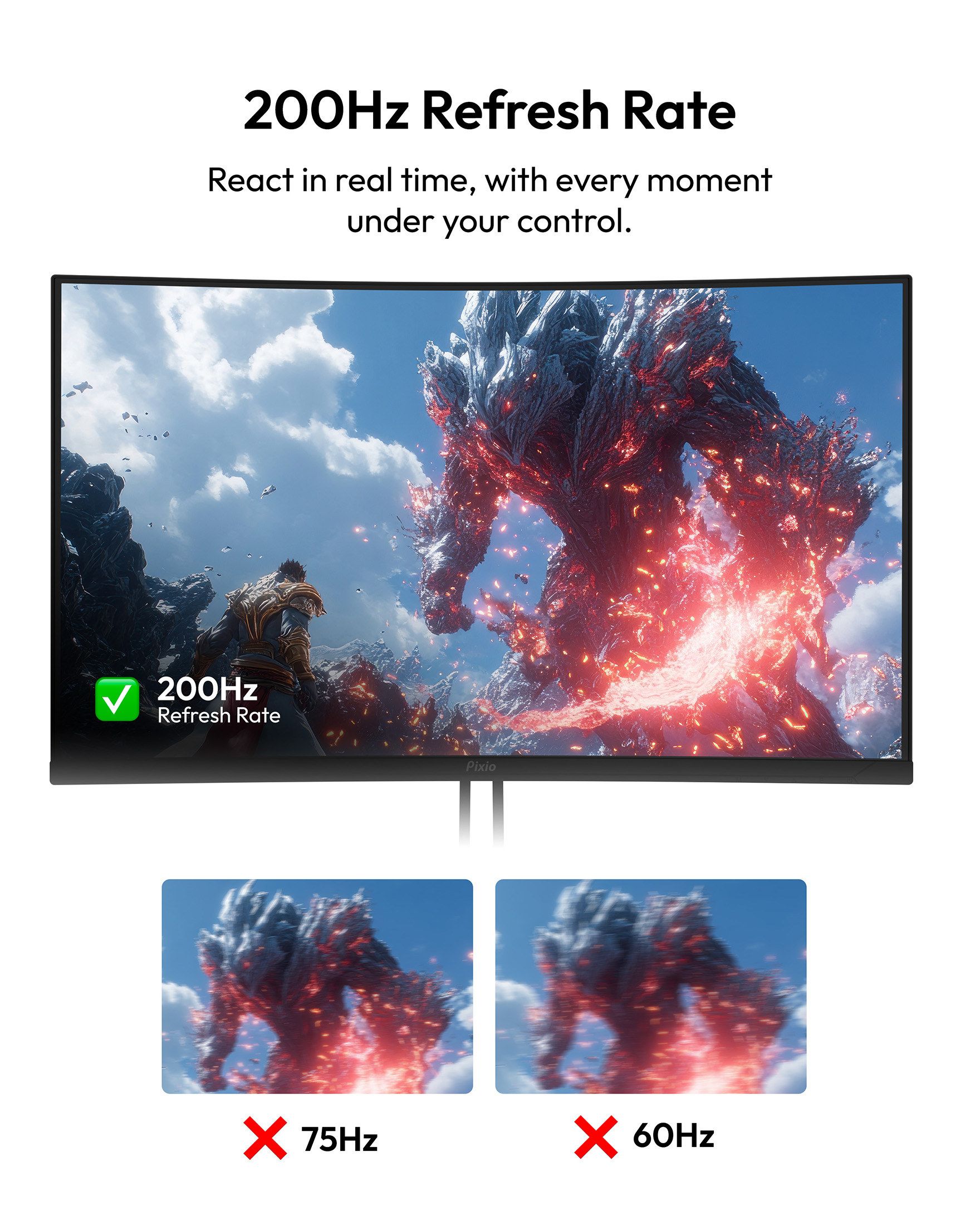 Pixio PXC248 Wave 24 inch 200Hz Refresh Rate FHD 1080p Resolution 1500R Curve Fast VA Panel 1ms GTG Response Time Adaptive Sync HDR Curved Gaming Monitor
