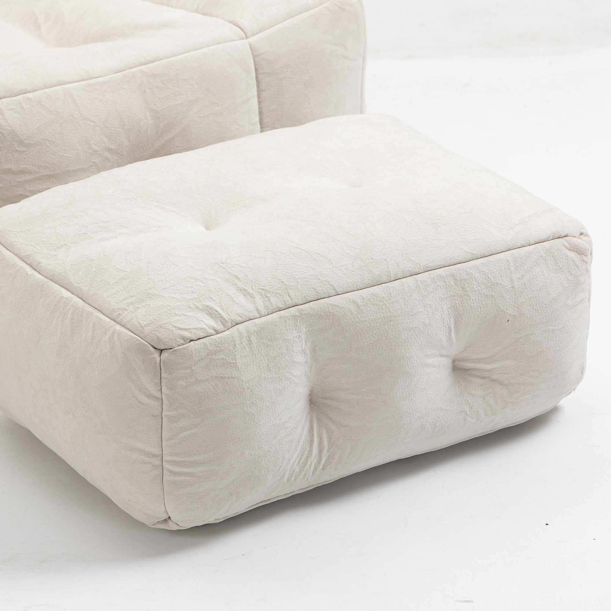DEALTOPS Fluffy Bean Bag Chair with Ottoman for Adults & Teens, Super Soft Lazy Sofa Chair with Memory Foam for Living Room, Bedroom, Apartment-White
