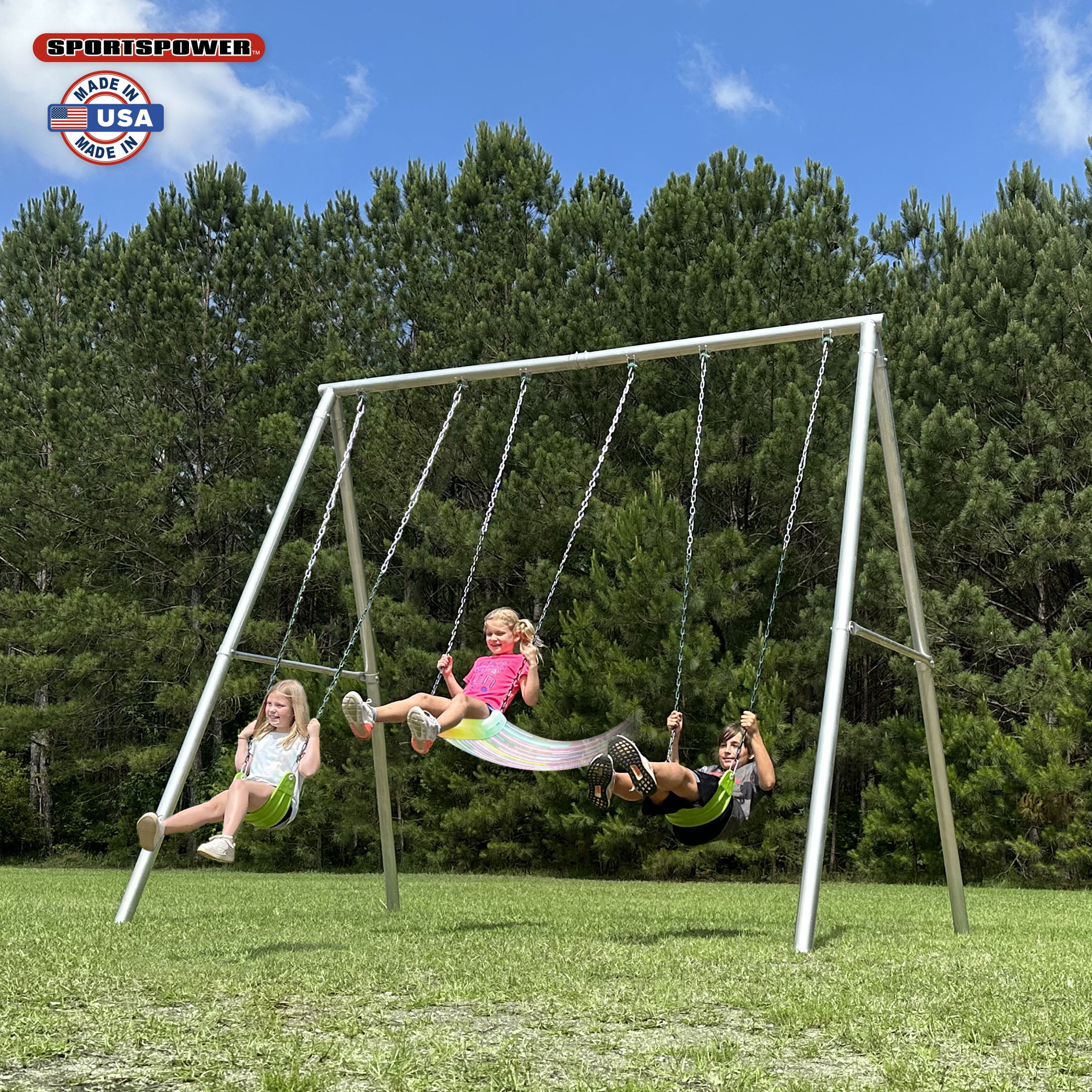 Sportspower Patriot 9.5’ Made in USA Metal Swing Set with LED Swing