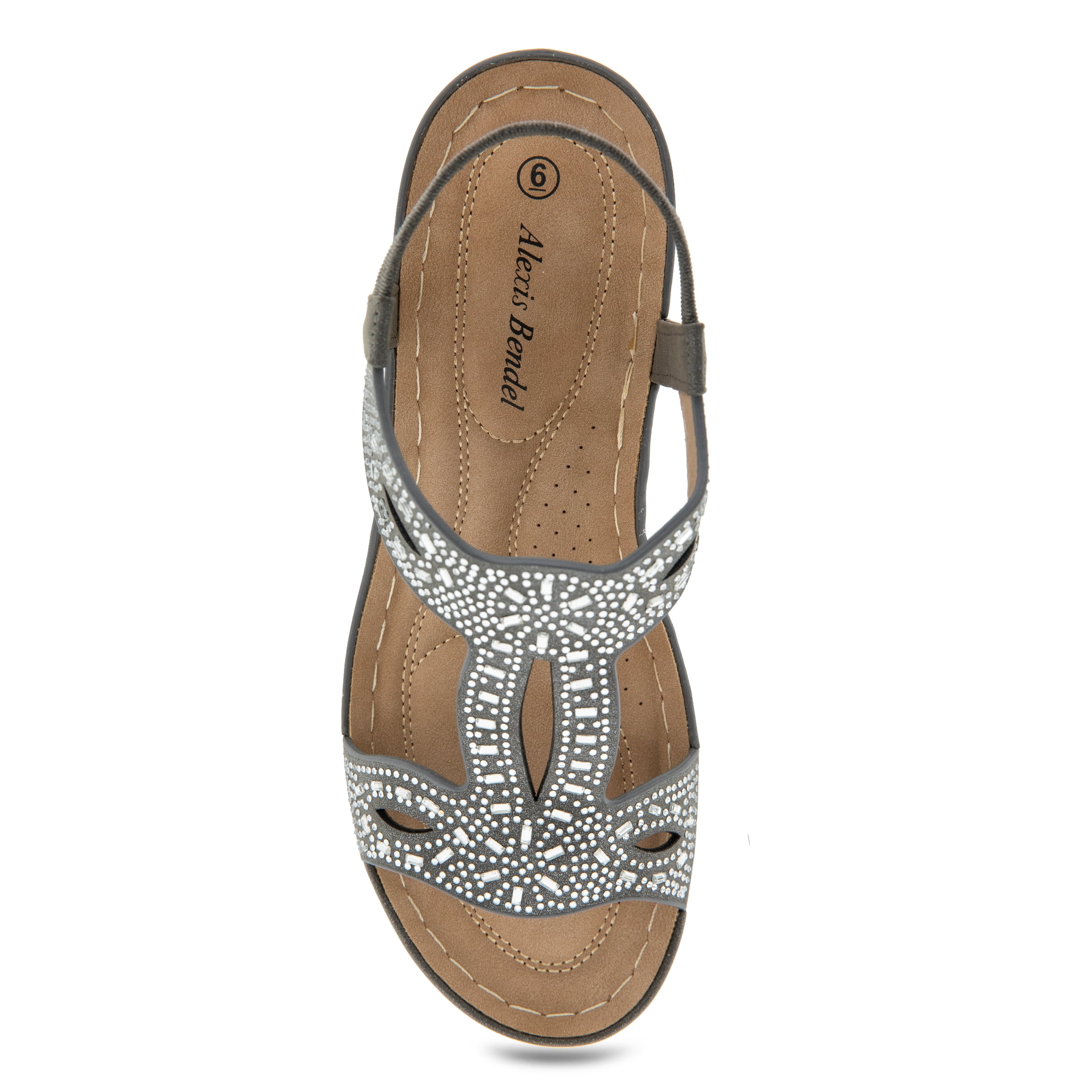 Alexis Bendel Ladies Pewter PU Wedge Sandals Size 7.5