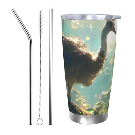 

Salouo Majestic Ostrich In Forest Print 20oz Tumbler with Lid Stainless Steel Vacuum Insulated Tumbler Durable Insulated Coffee Mug Thermal Cup with Splash Proof Sliding Lid-Straw Three-piece Set