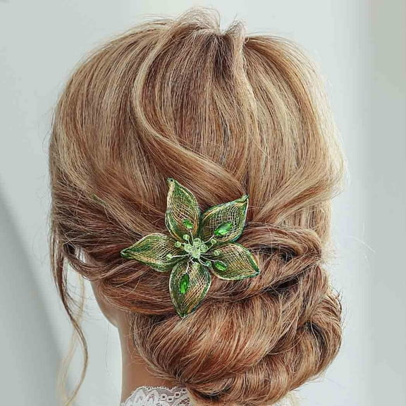 Flower Bride Wedding Hair Comb Silver Green Rhinestone Bridal Hair Piece Crystal Evening Party Hair Accessories for Women and Girls