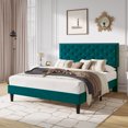 thumbnail image 3 of SHA CERLIN Full Size Velvet Upholstered Bed Frame with Adjustable Diamond Button Tufted Headboard, Rivet Ornament, Teal Blue, 3 of 8