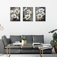 thumbnail image 3 of Modern White Floral Golden Leaves Canvas Wall Art Set, Neutral Textured Flowers Wall Painting Pictures Boho Beige Blossom Wall Decor Posters Print Artwork for Bedroom（Only canvas）, 3 of 6