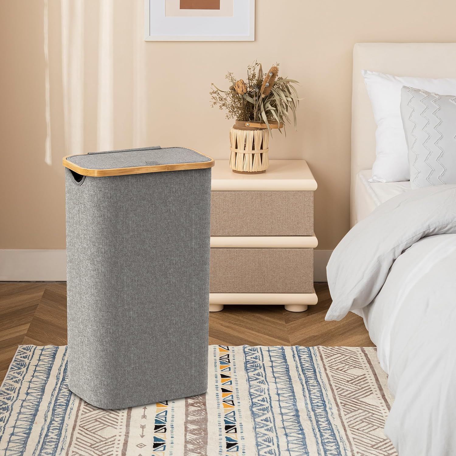 HBlife 110L Laundry Hamper with Lid and Removable Inner Bag, Gray, 2-Bag