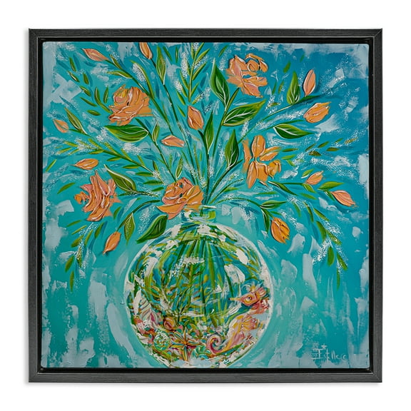 Stupell Industries Seahorse Fish Bowl Bouquet Nautical & Beach Painting Black Floater Framed Canvas Art Print Wall Art, 18 x 18