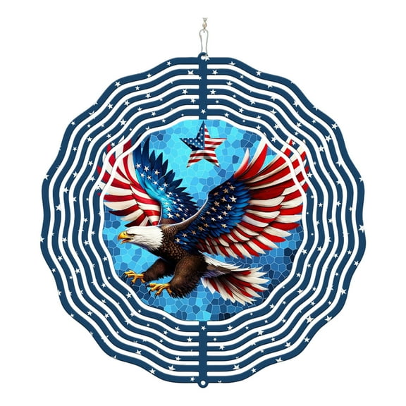 geerera 4th of July Patriotic Wind Spinner,3D American Flag Eagle Wind Spinner for Yard and Garden, Stainless Steel Kinetic Art Patriotic Hanging Decoration for Indoor and Outdoor Spaces