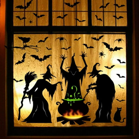 LQPWZU Halloween Decorations - 4 Sheet 81 Pcs Halloween Window Clings for Glass Windows Walls Halloween Party Decorations Witches Bats Window Decals Stickers Shop Display Home Room Décor