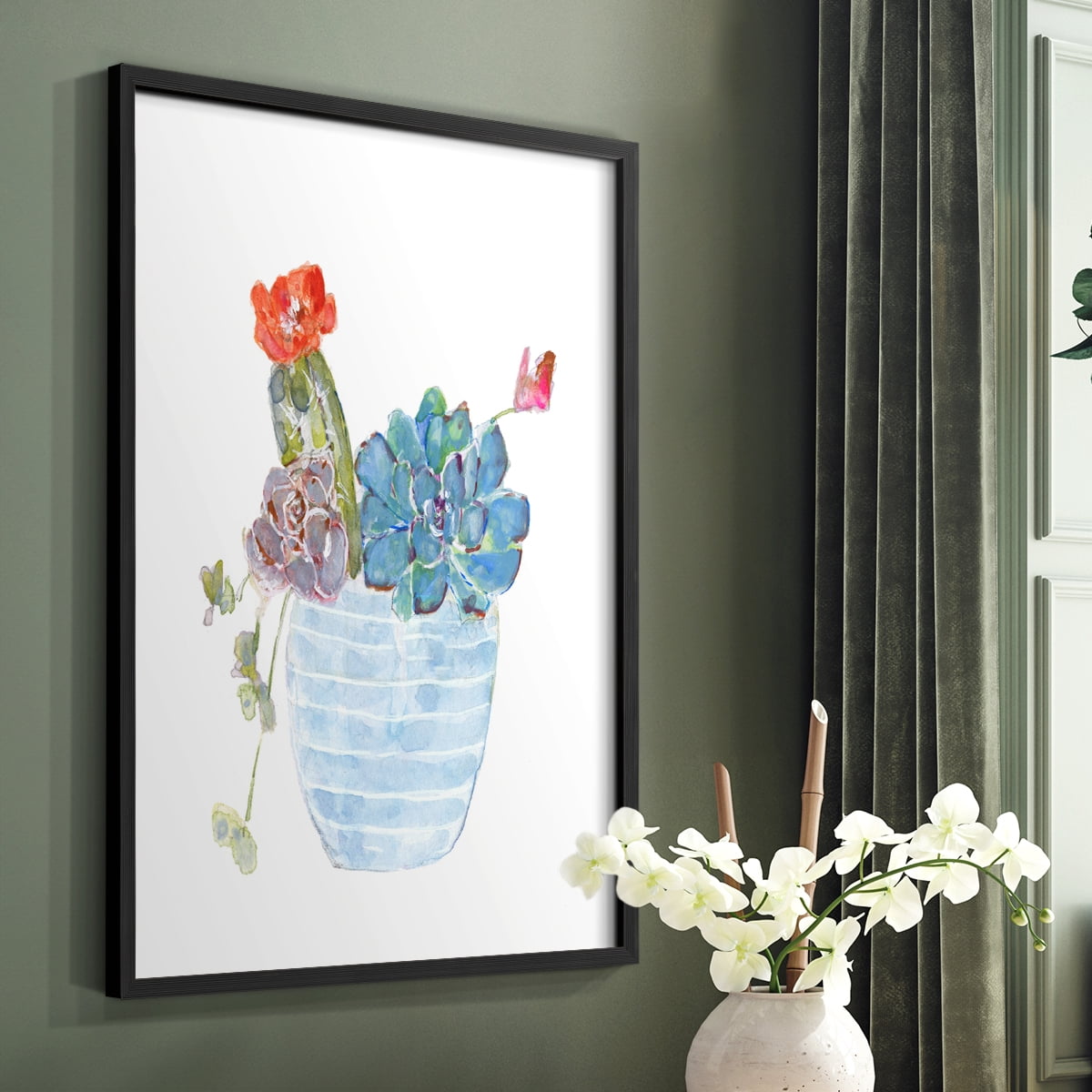 Cactus and Succulent Blooms I Framed Print in Black Solid Wood Framed Print No Nail Hanging
