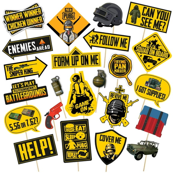 23 Pcs Pubg birthday Photobooth Props for Party Supplies / Kids Birthday Zyozique Items / Bride To Be Photobooth Props . Already to Assembly (Set Of 23)