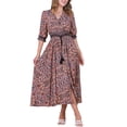 thumbnail image 1 of INSPIRE CHIC Vestido Maxi Boho para Mujeres, Vestido Floral Largo de Verano con Mangas 3/4, Color Marrón, 1 of 6