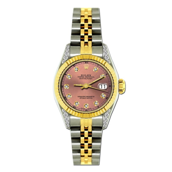 Pre-Owned Rolex Datejust 26MM 69173 Everose Diamond Dial Fluted Bezel Two Tone Yellow Gold Jubilee Bracelet